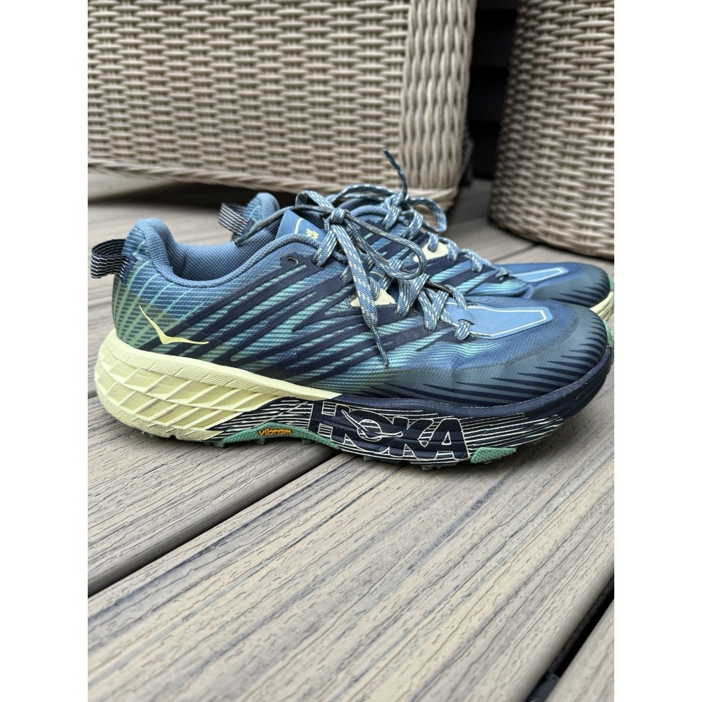 Hoka One One Speedgoat 4 Blue Yellow Running Shoes Women 8.5 Vibram Sole 1106527